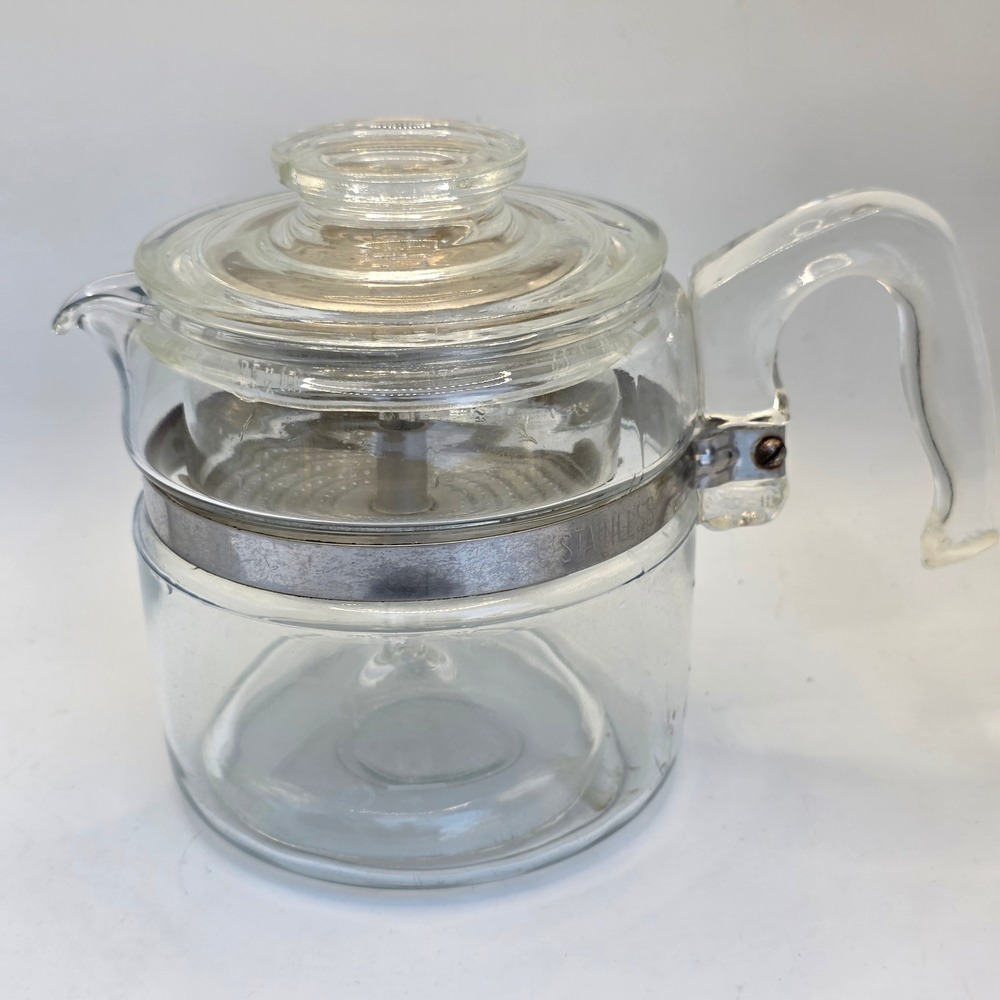 Vintage Pyrex Flameware 4 Cup Glass Percolator Coffee Pot 7754 Complete Set